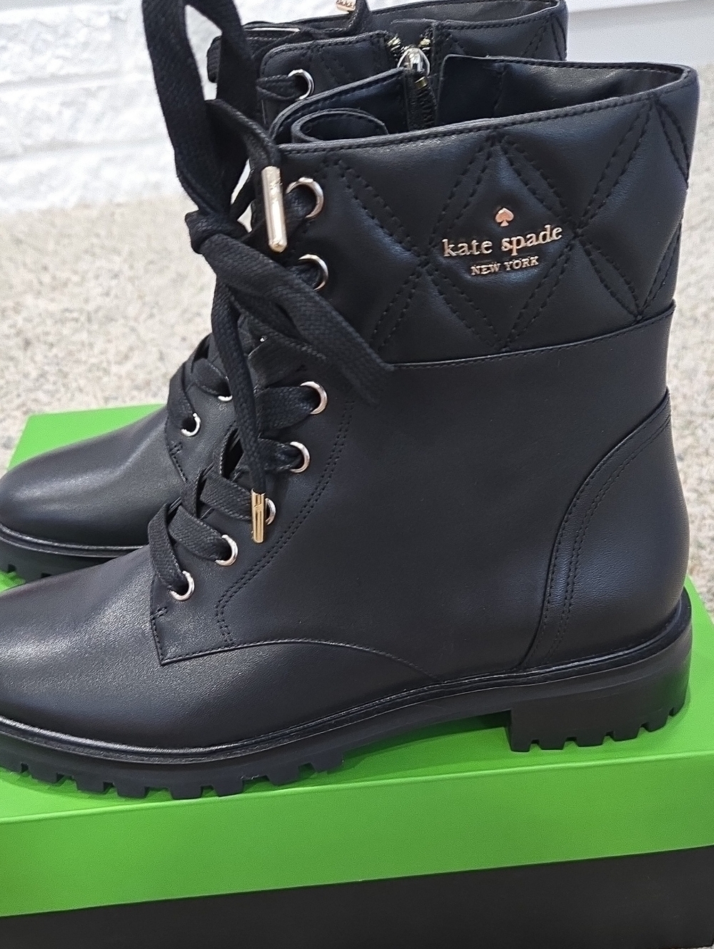kate spade New York Black Quilted Lace-Up Combat Boots